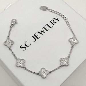 Silver Clover Bracelet | Small Clovers Double Sided | Dainty Jewelry